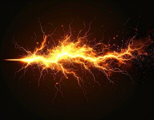 Single Glowing Lightning Bolt, Photorealistic Isolated on Black
