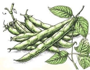 Hand-drawn illustration of green beans