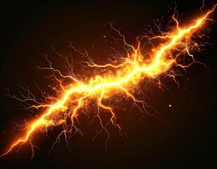 Single Glowing Lightning Bolt, Photorealistic Isolated on Black