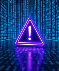 Purple Warning Icon for Cyber Threats with Binary Number Design