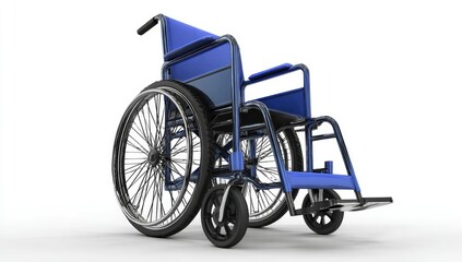 Fototapeta premium A cobalt blue wheelchair, detailed rendering, positioned against a bright white background.