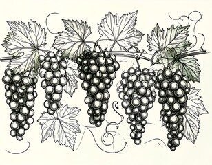 Hand-drawn illustration of bunches of grapes