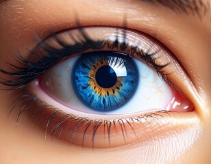 Close-up of Female Blue Eye, Human Vision and Beauty Concept
