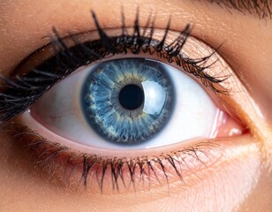 Close-up of Female Blue Eye, Human Vision and Beauty Concept