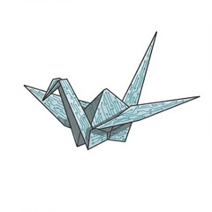 Blue Origami Paper Crane on White Background