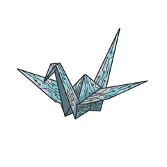 Blue Origami Crane Paper Bird Folded Art