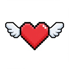 Red Pixel Heart with White Wings