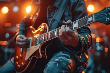 Fototapeta premium Electric Guitarist Performing Under Bright Stage Lights