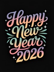 Vibrant and colorful happy new year 2026 greeting with festive sparkles and fireworks on a black background