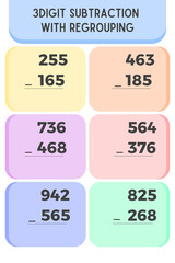 3-Digit Subtraction with Regrouping Worksheet