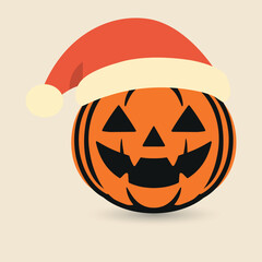 Funny Halloween Pumpkin in Santa Hat Vector. Bright and playful design for seasonal projects.