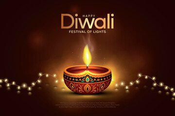 Happy Diwali festival of lights, holiday Background, Diwali celebration greeting card, creative vector illustration design. © RMAKE