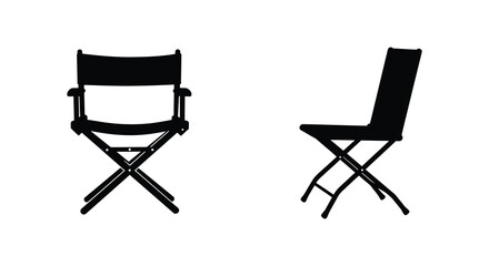Fototapeta premium Two black director s chairs silhouette against a plain white background