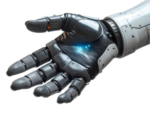 3D Rendered Hand Reaching Out in Futuristic Style on Transparent