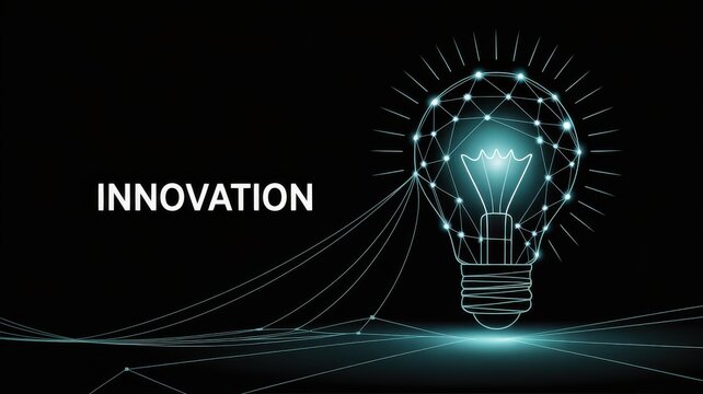 Abstract digital light bulb symbolizing innovation and bright ideas emerging from a network