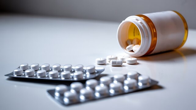 Diazepam Pills and Blister Packs on White Surface