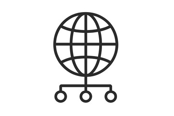Global network icon. Internet connection symbol. Web hosting server concept. Worldwide communication sign. Globe and sitemap diagram. Technology data transfer vector illustration.