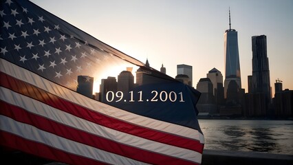 chicago skyline with american flag