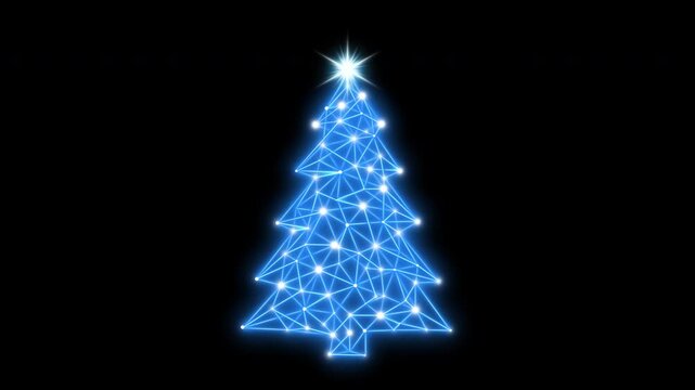 Christmas Tree Digital Neon Network with Blue Light Connections