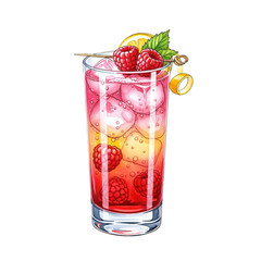 Vibrant Raspberry Cocktail with Ice and Garnish in Clear Glass for Refreshing Summer Drink