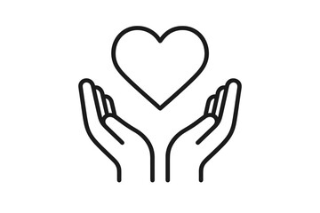 Obraz premium Heart in hands icon. Charity, donation, and volunteering symbol. Health care and love concept. Metaphor for kindness, support, and hope. Linear vector illustration.