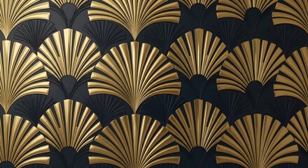 Gold art deco fan pattern on dark background