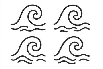 Fototapeta premium Wave line icon set. Simple ocean water swirl symbol collection. Linear sea surf logo element. Minimalist decorative outline ornament for graphic design. Vector illustration.