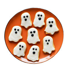 Spooky Halloween Ghost Shaped Cookies with Black Eyes and Mouth