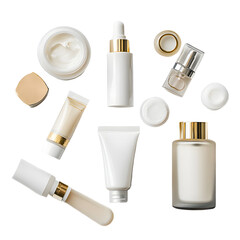 Professional Skincare Products Arranged on Transparent Background