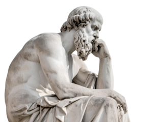 Side View Marble Sculpture of Socrates with Pensive Expression, Isolated PNG