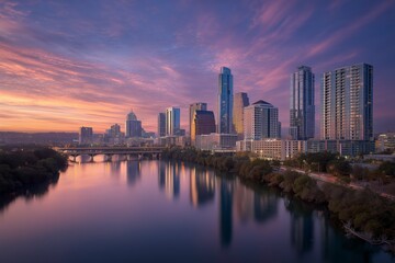 Fototapeta premium Sunset view over the skyline of Austin Texas