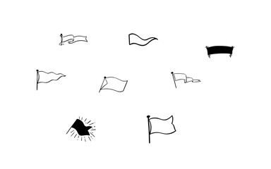 Hand Drawn Set of Various Waving Flag and Banner Doodles