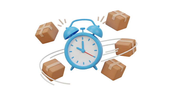 Alarm Clock Surrounded by Delivery Boxes