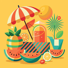 Vibrant flat illustration of a summer picnic scene