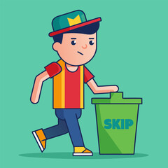 Smiling cartoon green pot character with winter hat and gloves walking