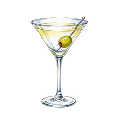 Elegant Martini Cocktail Glass with Olive Garnish for Mixology and Party Events