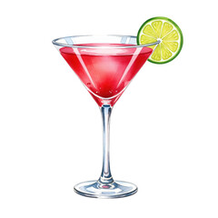 Vibrant Red Cocktail in Elegant Glass with Lime Garnish - Perfect for Parties and Celebrations