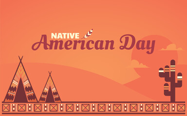 Native American day background design. Vector banner, poster, content for social media with a tribal elements, text Native American Heritage day