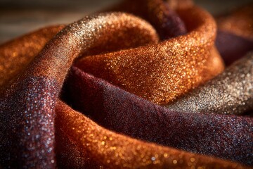 Sparkling fabric showcasing rich autumn colors in a close-up view, ideal for crafts and design projects