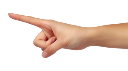 Minimalist hyper realistic image of a hand reaching towards empty space on a white background