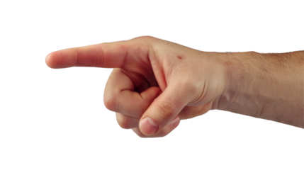 Minimalist hyper realistic image of a hand reaching towards empty space on a white background