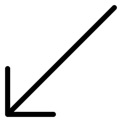 Diagonal arrow pointing bottom left for navigation and directional guidance in user interfaces