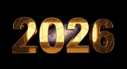 Golden 2026 Number Display with Galaxy Background for New Year Celebration