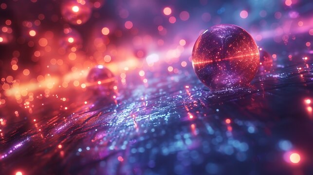 Abstract Cosmic Spheres with Glowing Particles Floating in Nebula