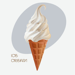 Vanilla Ice Cream in Waffle Cone . Vector Illustration.ai