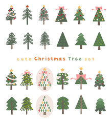 かわいくてシンプルなクリスマスツリーのイラストセット/Cute Christmas Tree Illustration Set