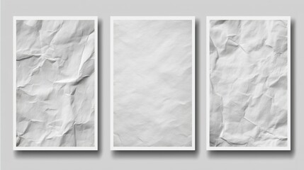 Paper Texture Collection: A trio of white papers, each featuring a unique texture, presented in a clean and minimalistic design. This shot perfectly captures the elegance and subtle patterns.