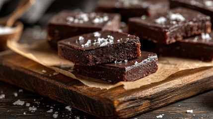 A dark wood cutting board with chocolate-covered shortbread, parchment paper underneath