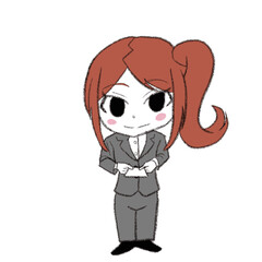 名刺を渡すスーツの女の子