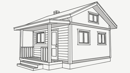 Small House Exterior Line Drawing Architectural Design Home Plan Illustration Cottage Sketch Simple House Design Real Estate Icon House Blueprint Home Facade Building Illustration Reside.